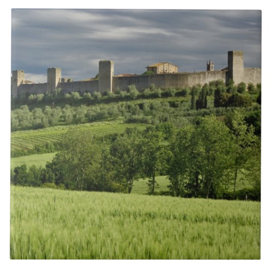 Weizenfeld und ferner Monteriggioni, im Fliese (Vorderseite)