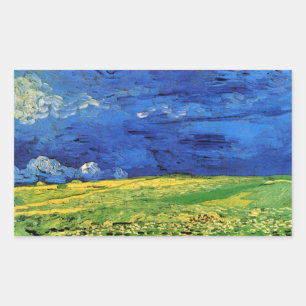 Weizenfeld unter bewachtem Himmel von Vincent van  Rechteckiger Aufkleber