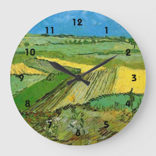 Weizenfelder bei Auvers unter bewachtem Himmel Große Wanduhr