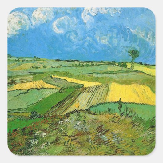 Weizenfelder bei Auvers unter bewachtem Himmel, Vi Quadratischer Aufkleber (Vorderseite)
