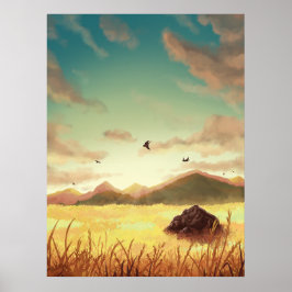 Weizenfelder bei Sonnenaufgang Poster