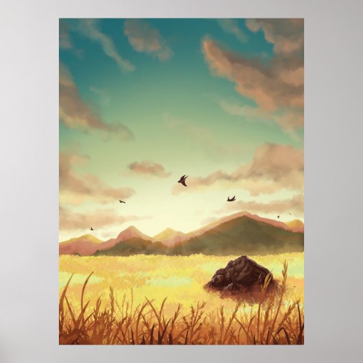 Weizenfelder bei Sonnenaufgang Poster (Vorne)