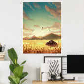 Weizenfelder bei Sonnenaufgang Poster (Heimbüro)
