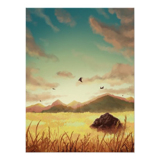 Weizenfelder bei Sonnenaufgang Poster (Vorderseite)