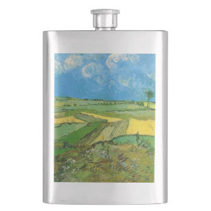 Weizenfelder in Auvers unter bewölktem Himmel Flachmann