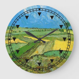 Weizenfelder in Auvers unter bewölktem Himmel Große Wanduhr