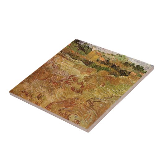 Weizenfelder mit Auvers von Vincent van Gogh Fliese (Seite)