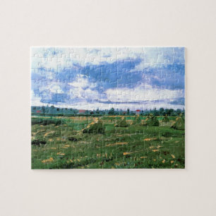 Weizenfelder mit Heuhaufen von Vincent van Gogh Puzzle