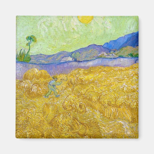 Weizenfelder mit Sensenmann bei Sunrise Van Gogh Magnet (Vorne)