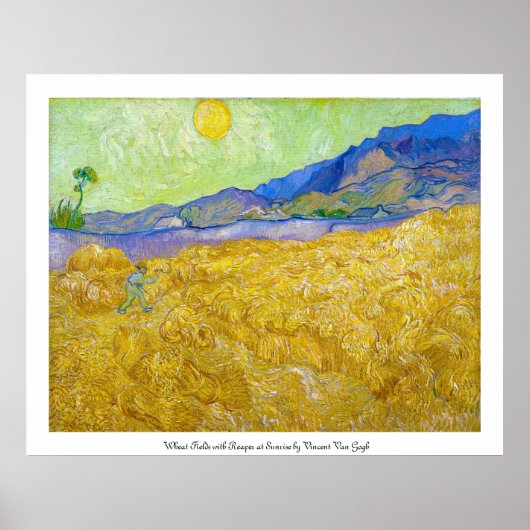 Weizenfelder mit Sensenmann bei Sunrise Van Gogh Poster (Vorne)