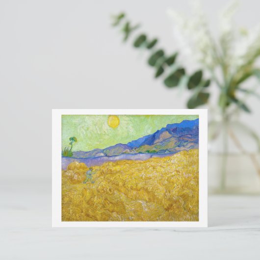 Weizenfelder mit Sensenmann bei Sunrise Van Gogh Postkarte (Stehend Vorderseite)