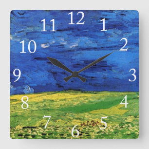 Weizenfelder unter bewölktem Himmel Van Gogh Quadratische Wanduhr