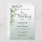 Weizengrün goldfarbene botanische Hochzeit Einladung (Vorderseite)