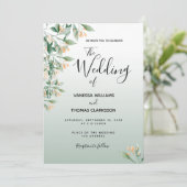 Weizengrün goldfarbene botanische Hochzeit Einladung (Stehend Vorderseite)