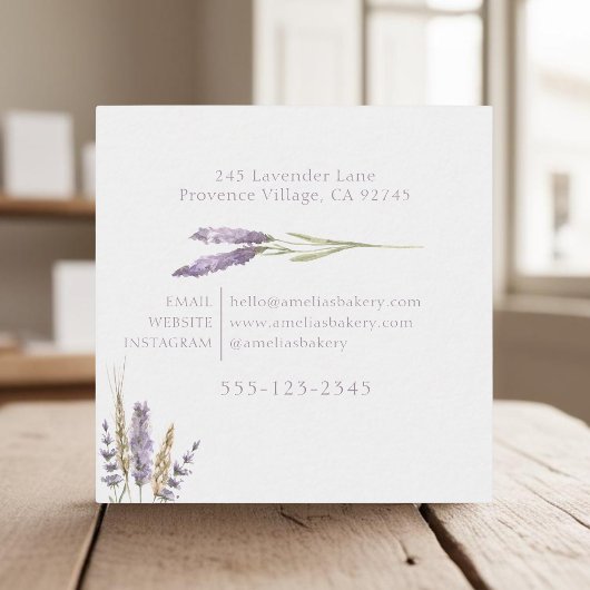 Weizenweizen, Rosa- und Lavendelweinbäckerei Quadratische Visitenkarte