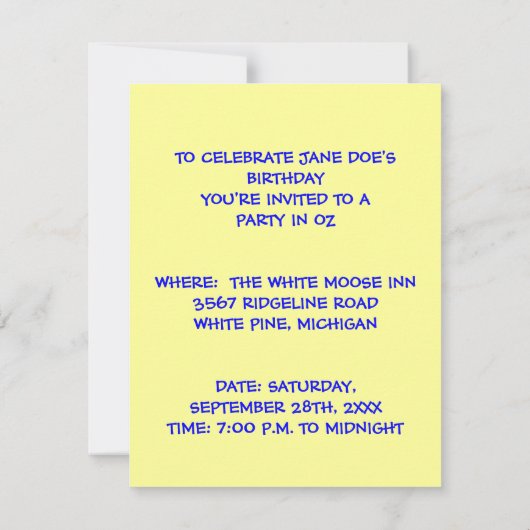 WEIZIGER SKARECROW WIZARD DER OZ-PARTY EINLADUNG (Rückseite)