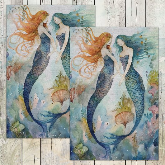 WEIZLICHE MERMAID SISTERDEKOUPAGE SEIDENPAPIER