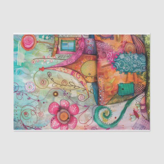 WEIZLICHE TEE-CUP-HAUS DECOUPAGE GEWEBE PAPIER (Vorderseite)