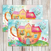 WEIZLICHE TEE-CUP-HAUS DECOUPAGE GEWEBE PAPIER