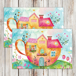WEIZLICHE TEE-CUP-HAUS DECOUPAGE GEWEBE PAPIER