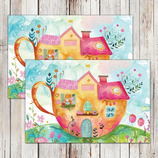 WEIZLICHE TEE-CUP-HAUS DECOUPAGE GEWEBE PAPIER