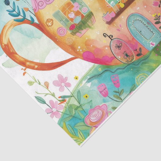 WEIZLICHE TEE-CUP-HAUS DECOUPAGE GEWEBE PAPIER (Ausschnitt)