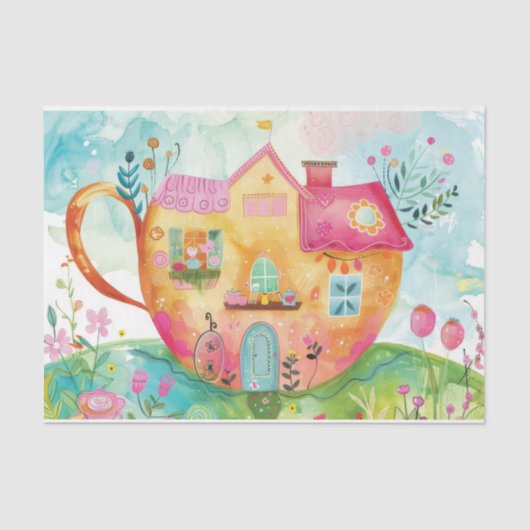 WEIZLICHE TEE-CUP-HAUS DECOUPAGE GEWEBE PAPIER (Vorderseite)