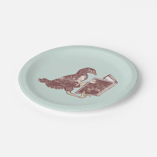 Weka Bird Lesen eines Buches Pappteller (Schrägansicht)