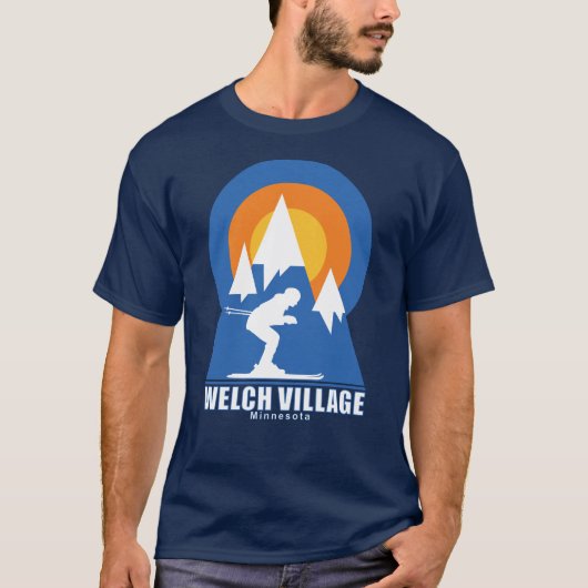 Welch Village Ski Sunset Retro T - Shirt (Vorderseite)