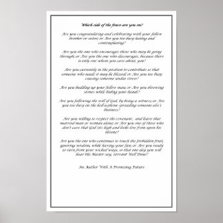 Welche Seite des Zauns (Schwarz und Weiß)- Poster