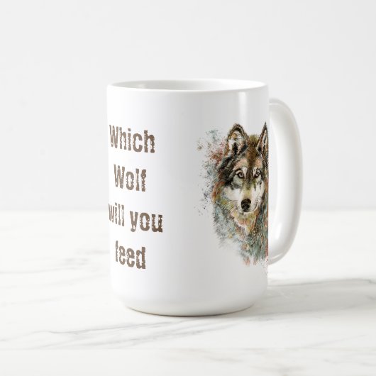 "Welcher Wolf füttre du?" Inspirationsszene Kaffeetasse (VorderseiteRechts)