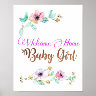 Welcom Zuhause Baby Girl mit Schriftart aus Kupfer Poster