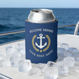 Welcome Aboard Boat Name Anchor Gold Laurel Navy Dosenkühler