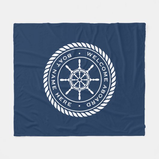 Welcome aboard boat name nautical ship's wheel fleecedecke (Vorderseite (Horizontal))
