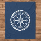 Welcome aboard boat name nautical ship's wheel fleecedecke