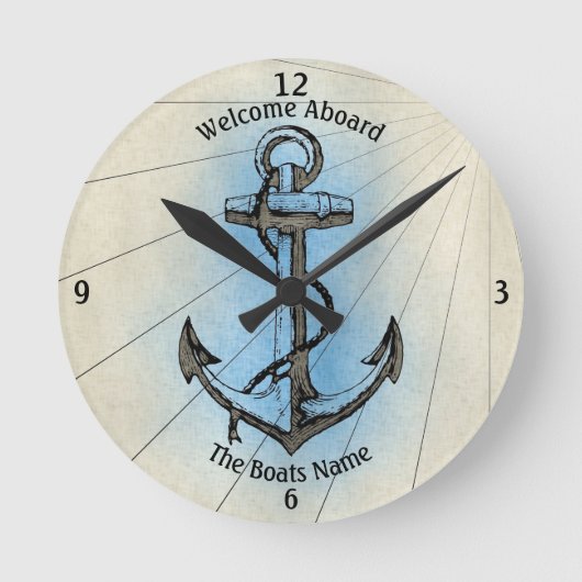 Welcome Aboard Your Boat's Name Anchor  Runde Wanduhr (Vorderseite)