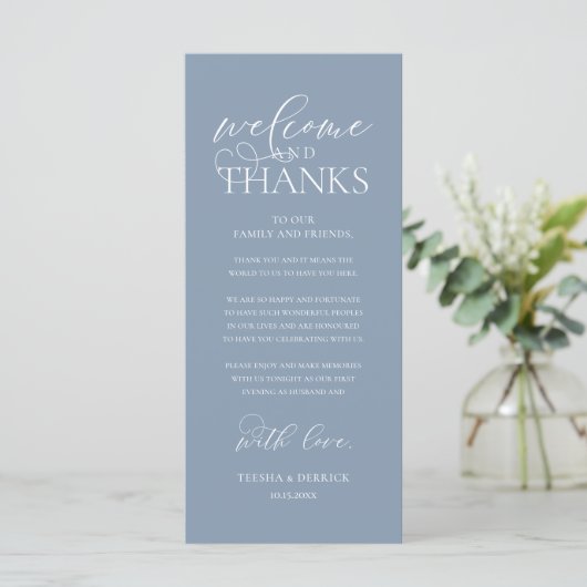 "Welcome and Thanks" Classy Reception Guest Card Programm (Stehend Vorderseite)