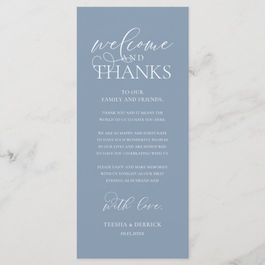 "Welcome and Thanks" Classy Reception Guest Card Programm (Vorderseite)