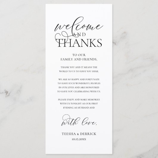 "Welcome and Thanks" Classy Reception Guest Card Programm (Vorderseite)