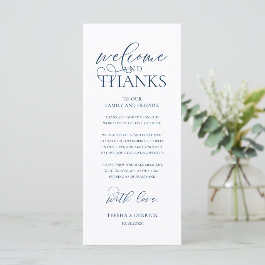 "Welcome and Thanks" Classy Reception Guest Card Programm (Stehend Vorderseite)