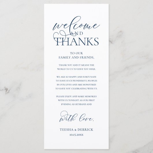 "Welcome and Thanks" Classy Reception Guest Card Programm (Vorderseite)