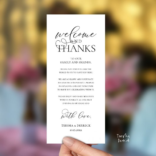 "Welcome and Thanks" Classy Reception Guest Card Programm