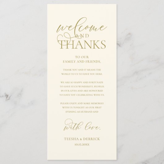 "Welcome and Thanks" Classy Reception Guest Card Programm (Vorderseite)