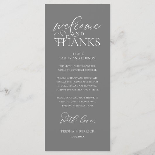 "Welcome and Thanks" Classy Reception Guest Card Programm (Vorderseite)