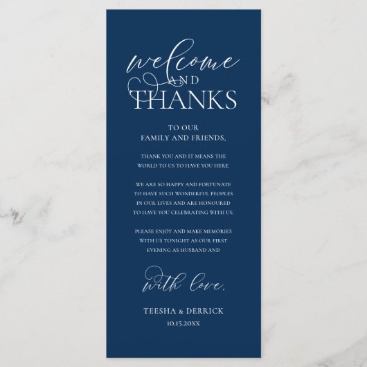 "Welcome and Thanks" Classy Reception Guest Card Programm (Vorderseite)