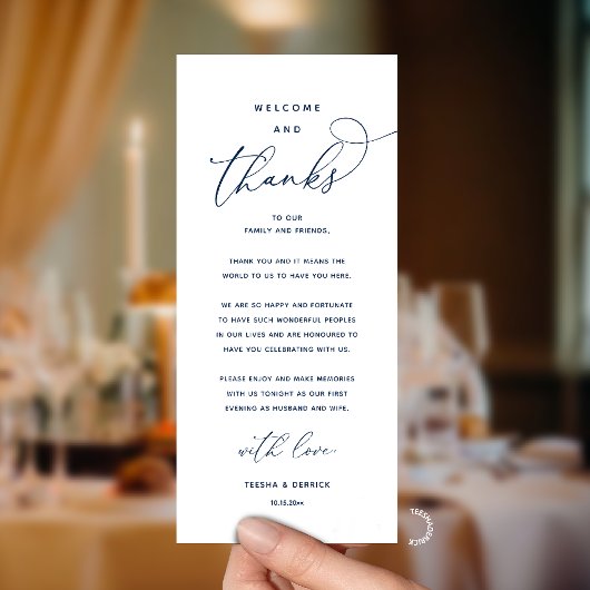 "Welcome and Thanks" Elegant Reception Guest Card Programm