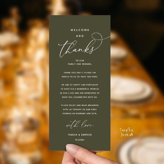 "Welcome and Thanks" Elegant Reception Guest Card Programm