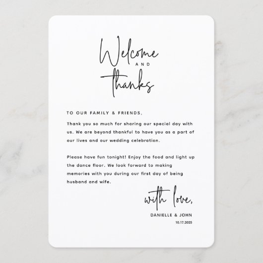 Welcome and Thanks, Place Setting Thank You Card Programm (Vorderseite)