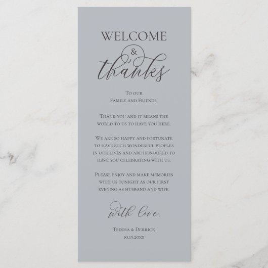 Welcome and Thanks Reception Dinner Thank You Card Programm (Vorderseite)