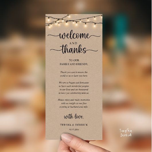 "Welcome and Thanks" Rustic Reception Guest Card Programm
